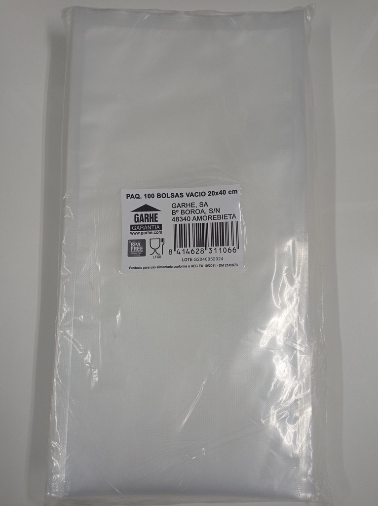 PAQUETE 100 BOLSAS VACIO 20x40 cm