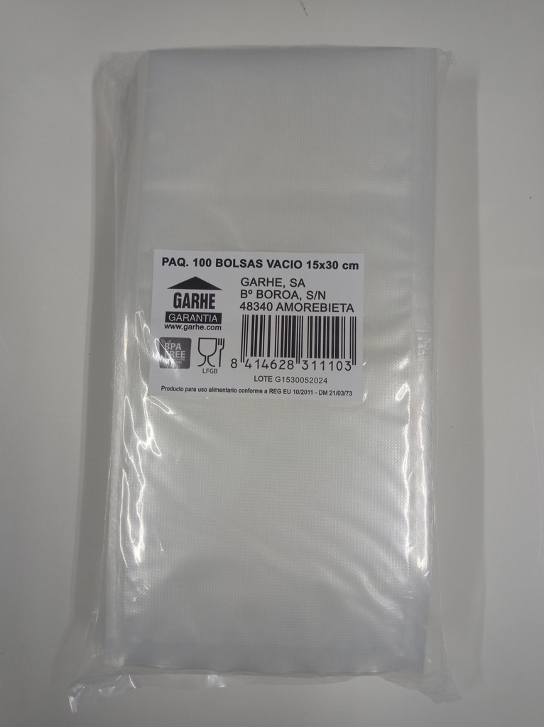 PAQUETE 100 BOLSAS VACIO 15x30 cm