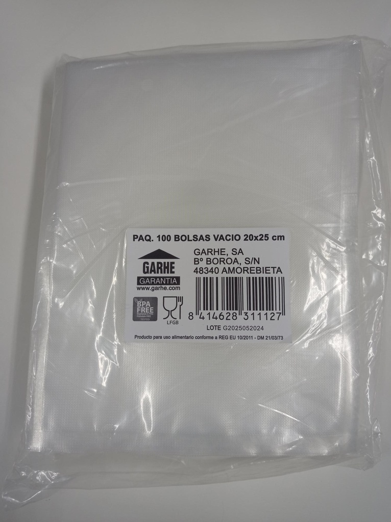 PAQUETE 100 BOLSAS VACIO 20x25 cm