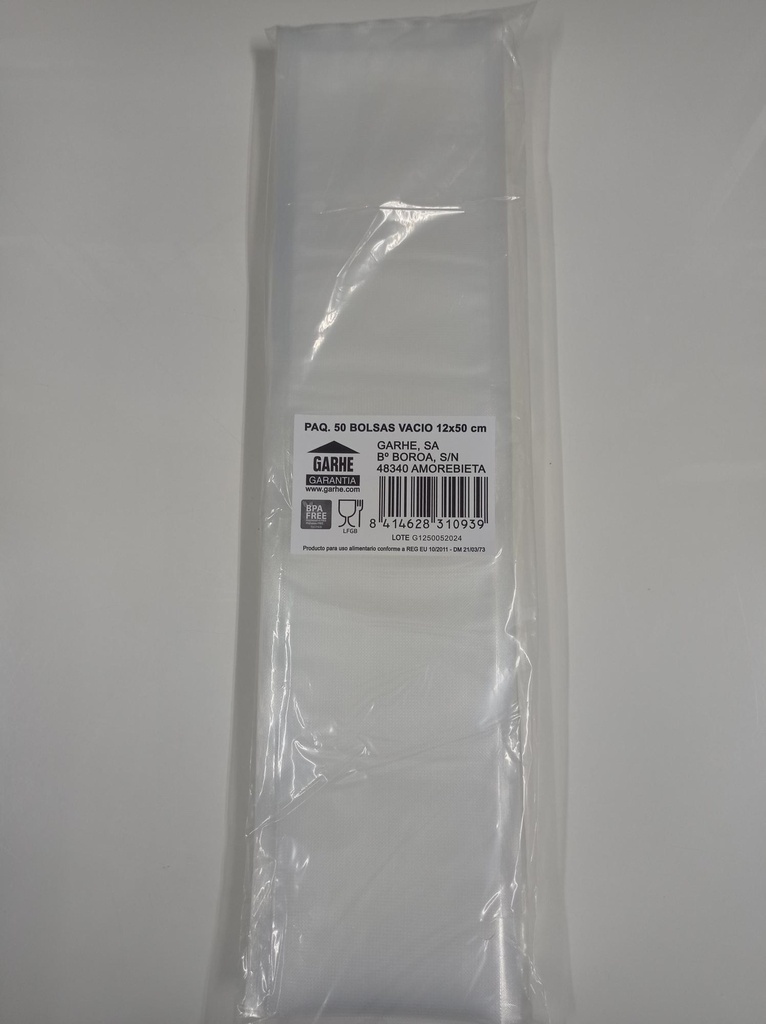 PAQUETE 50 BOLSAS VACIO 12x50 cm